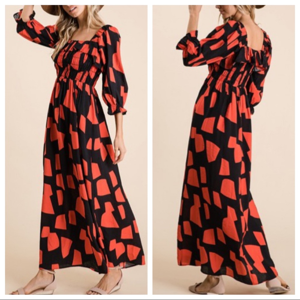 ✨LAST ONE✨Woven Fabric Geo Print Maxi Dress